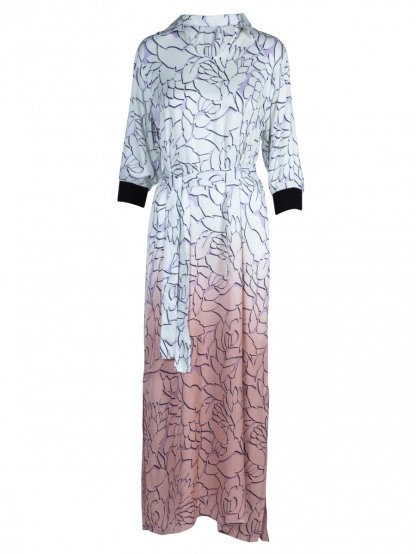 Šaty Nu Denmark 7536-23 fialkovo bílé dlouhé s květy