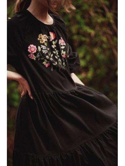 Šaty Tova Beverly flower černé dlouhé