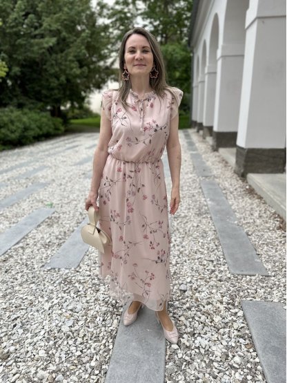 Šaty Zaps Sander jemně růžové s květy