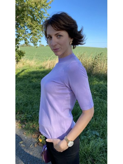 Svetr Kyra Flynn fialový se stojákem a krátkým rukávem