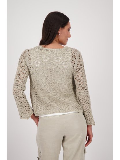 Svetr Monari 0001 světle zelený cardigan háčkovaný