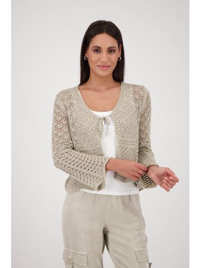 Svetr Monari 0001 světle zelený cardigan háčkovaný