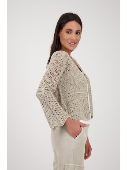 Svetr Monari 0001 světle zelený cardigan háčkovaný