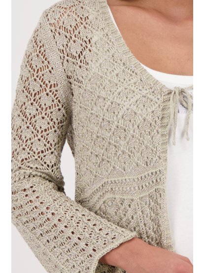 Svetr Monari 0001 světle zelený cardigan háčkovaný