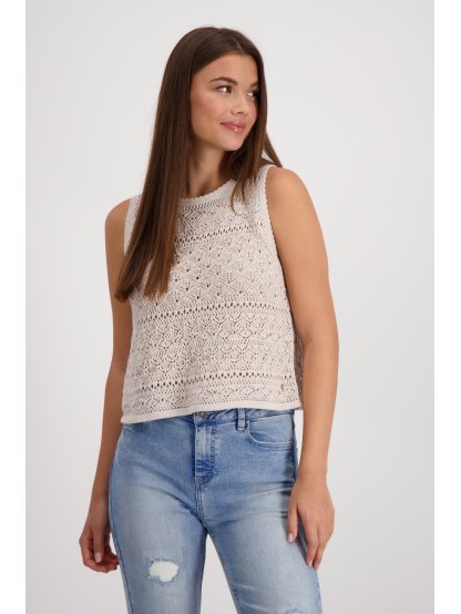 Top Monari 9525 béžový háčkovaný bez rukávů