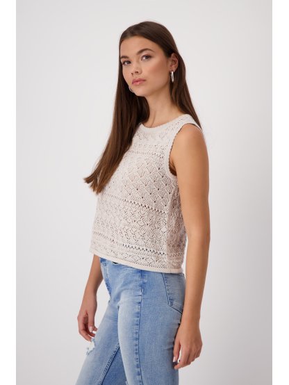 Top Monari 9525 béžový háčkovaný bez rukávů
