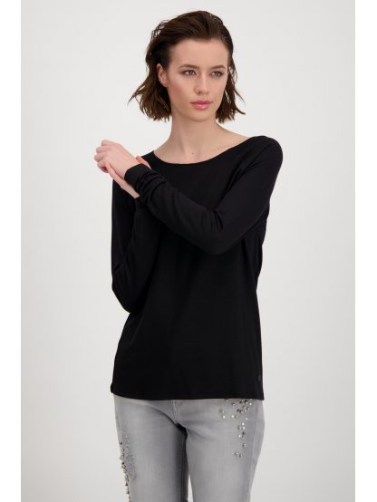 Tričko Monari 6352 černé basic s dlouhým rukávem