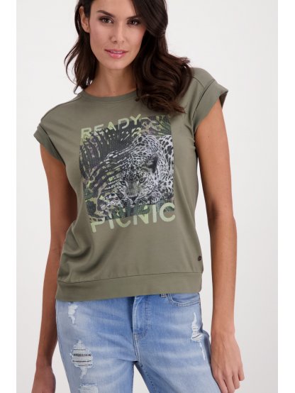 Tričko Monari 7321 zelené s leopardem