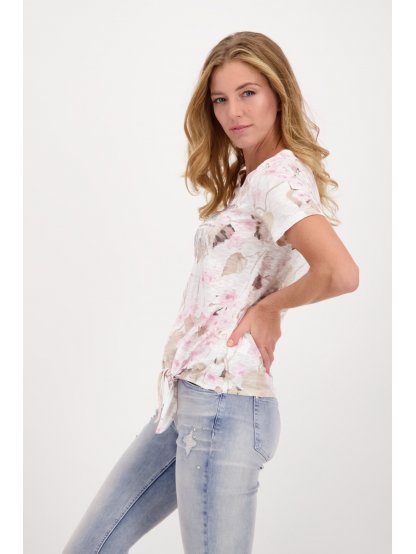 Tričko Monari 7424 krémové s růžovým květem