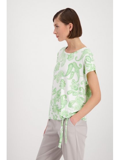 Tričko Monari 8041 ecru se zeleným kašmírovým vzorem