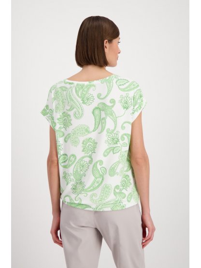 Tričko Monari 8041 ecru se zeleným kašmírovým vzorem