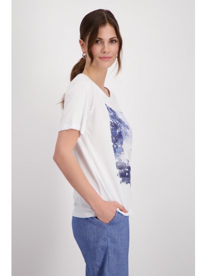 Tričko Monari 8617 bílé se snovým tiskem v modrých tónech