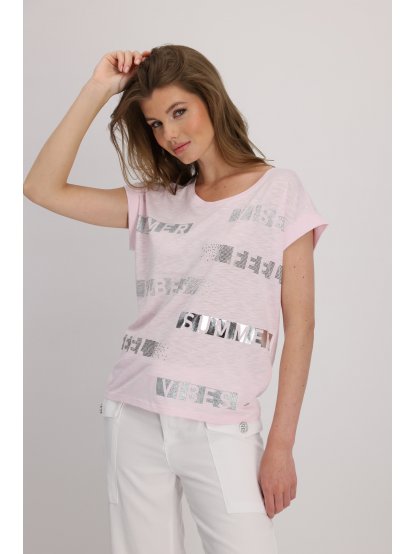 Tričko Monari 8651 světle růžové s výraznými stříbrnými nápisy