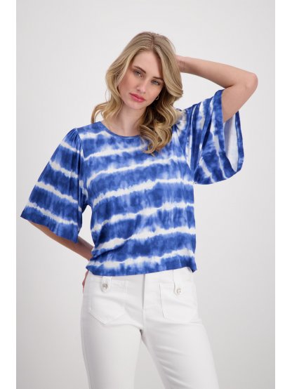 Tričko Monari 8735 středně modré s bílou pruhy alá batika