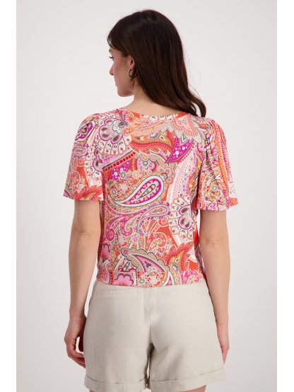 Tričko Monari 8793 meruňkovo růžové paisley vzor s motýlím rukávem