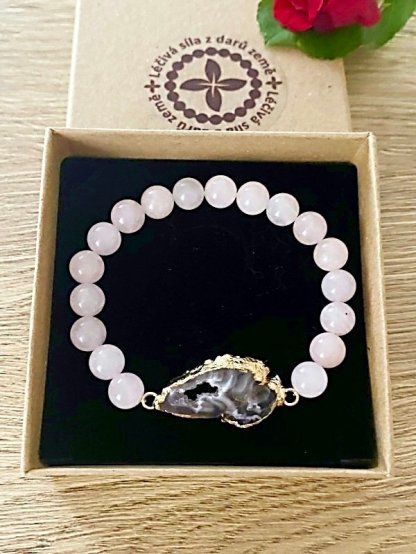 Přírodní minerální náramek s drúzou z achátu a růženínem
