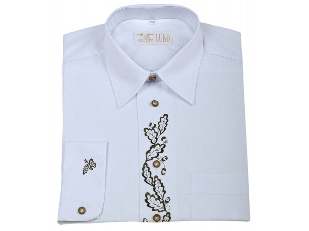 Bílá košile ze směsového materiálu s výšivkou model 072242