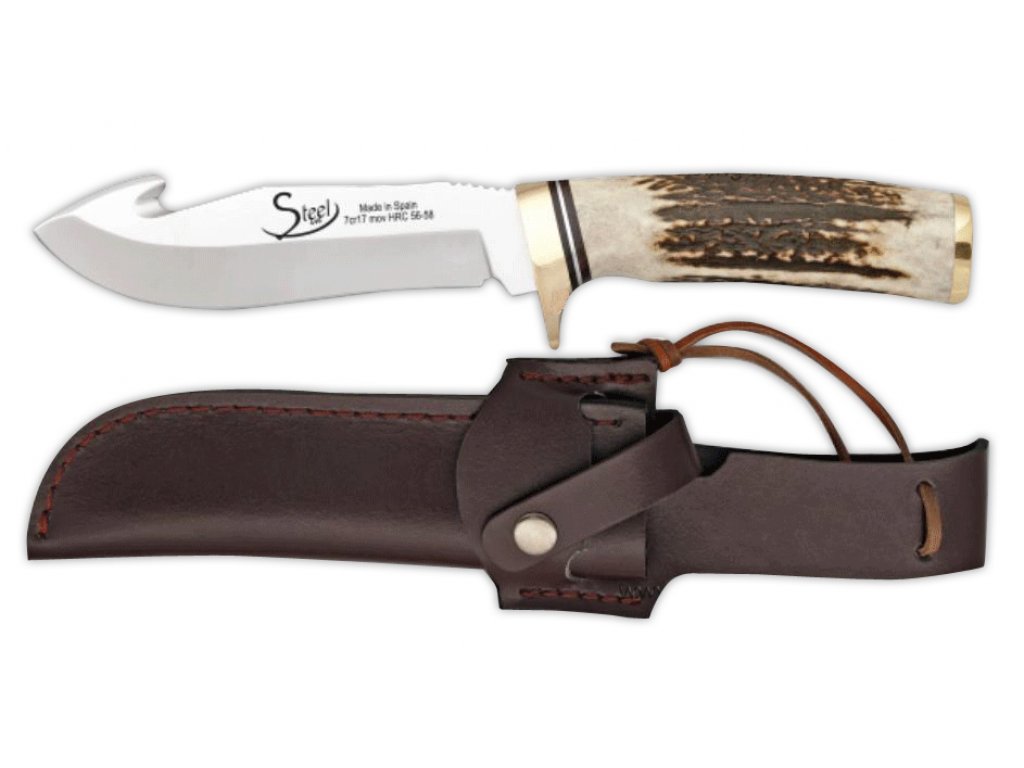 Lovecký nůž s párákem, rukojeť pravý paroh 12cm