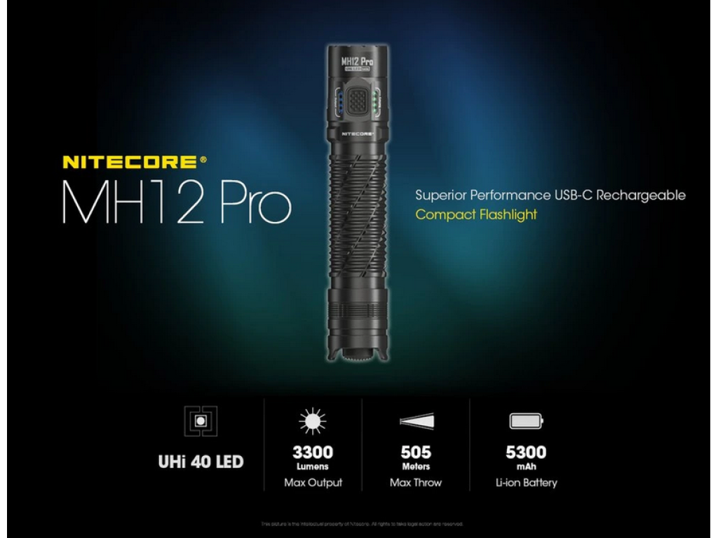 NITECORE MH12 Pro taktická LED svítilna, 3 300 lm, 505m, 1x 21700, USB-C nabíjení