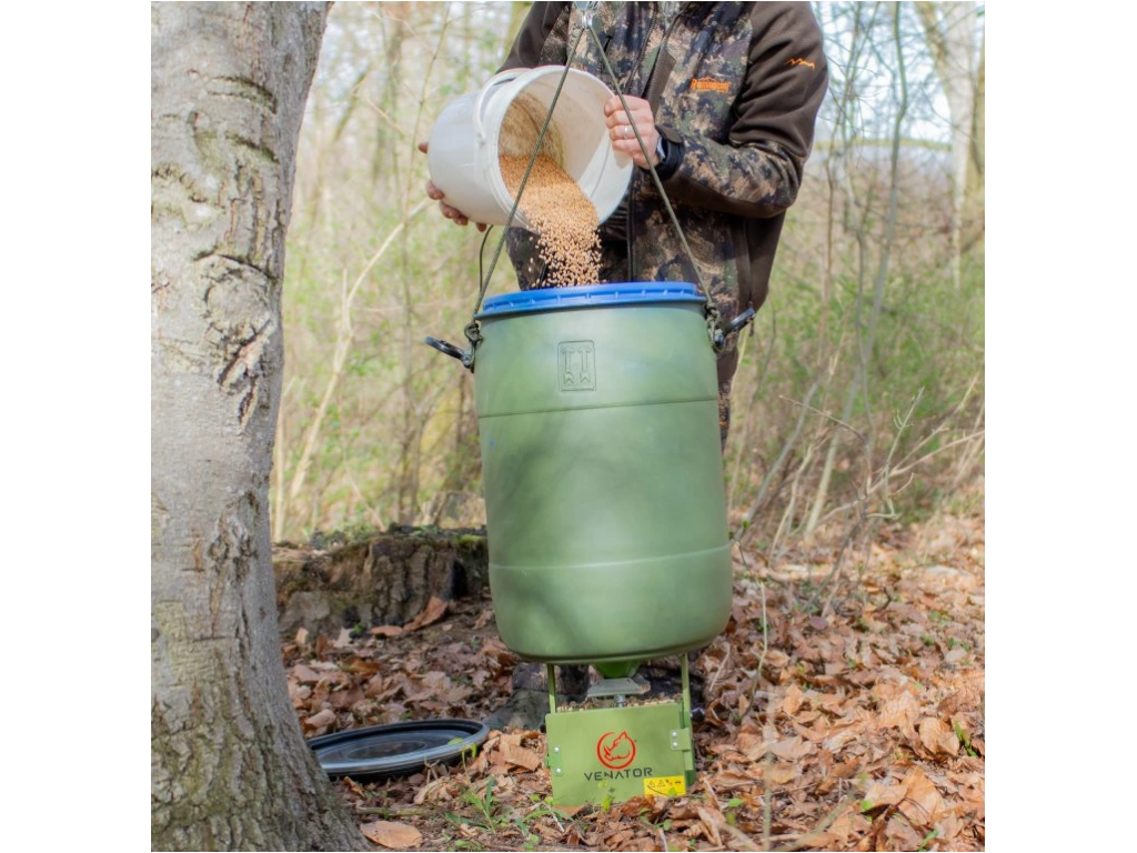 Sada krmný automat Venator + 50l sud + sprej + 15m lano + lanová kladka 