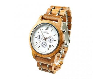 Dřevěné hodinky Barrique Chronograf Blanc