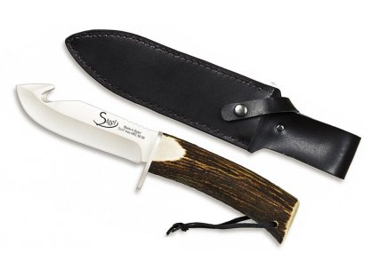 Lovecký nůž s párákem délka čepele 10 cm, rukojeť pravý paroh