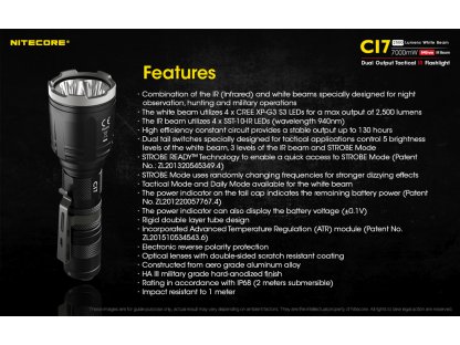 NITECORE - CI7 svítilna se dvěmi druhy LED bílá (2500 lm) / IR (7000mW)