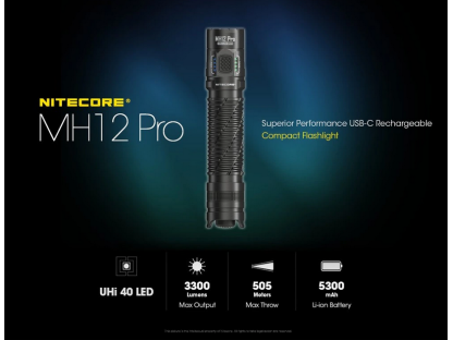 NITECORE MH12 Pro taktická LED svítilna, 3 300 lm, 505m, 1x 21700, USB-C nabíjení