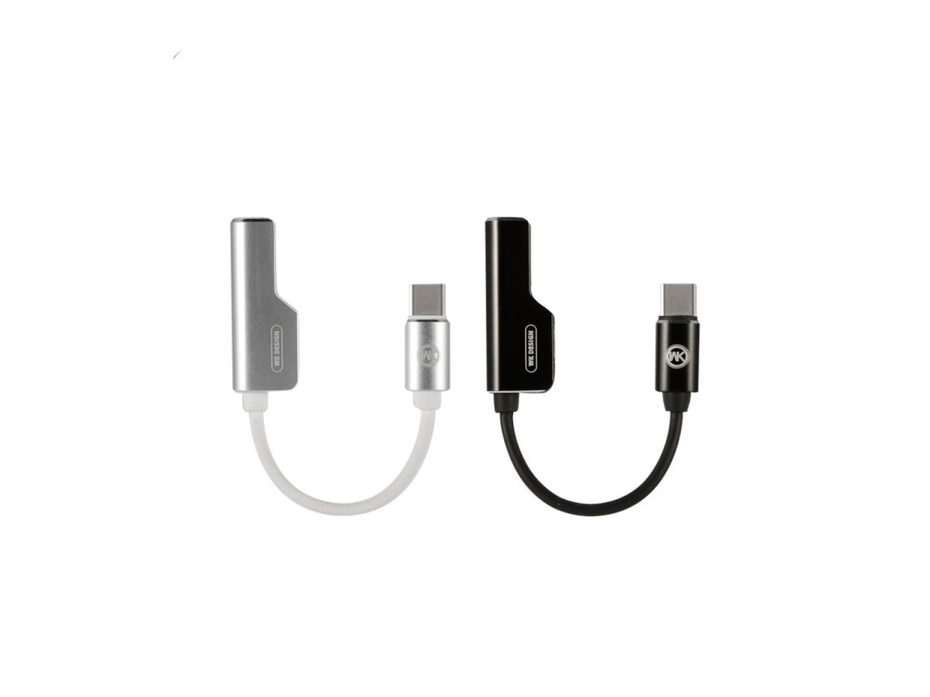 2v1 adaptér pro nabíječku a sluchátka USB-C WK Design WDC071a Černý