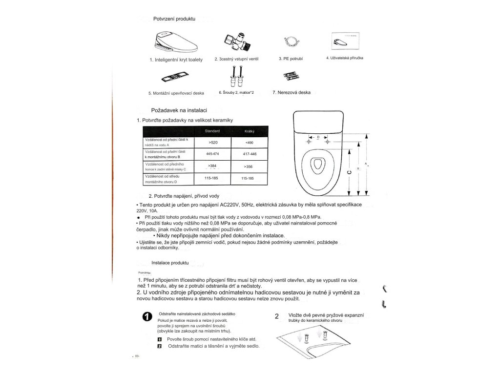 D-Lux elektronický bidet, KRÁTKÝ s dálkovým ovládáním