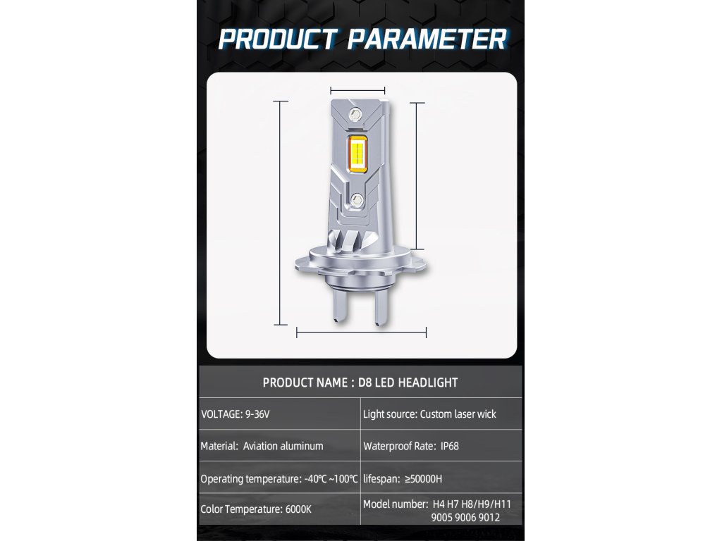 D8 LED autožárovky H4 CANBUS - 2ks