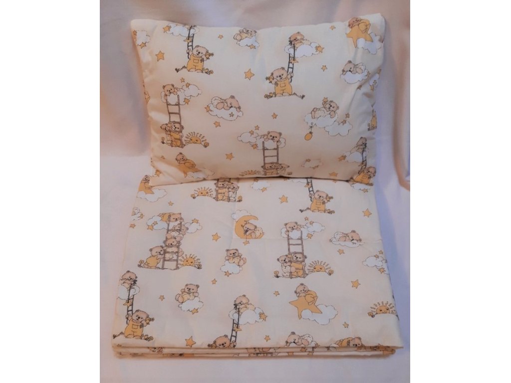 Dětský set do postýlky - přikrývka ( 135x90cm ) a polštář ( 65x45cm) Medvídek, béžový 2V1-BM