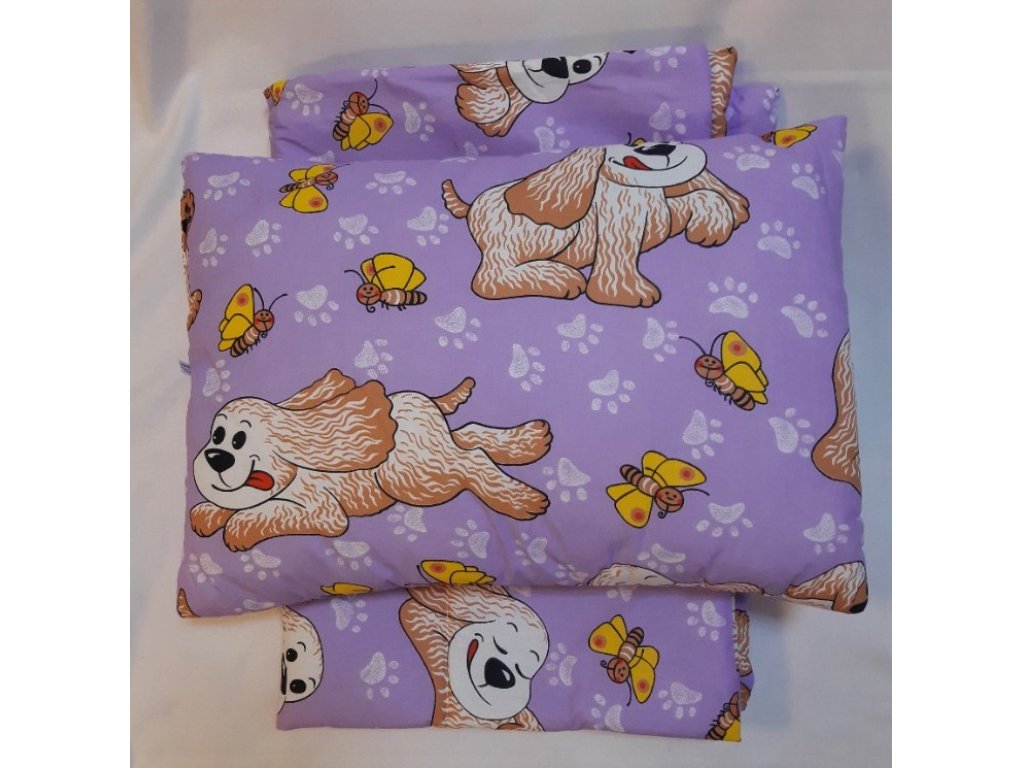 Dětský set do postýlky - přikrývka ( 135x90cm ) a polštář ( 65x45cm) Pejsek, fialový 2V1-FP
