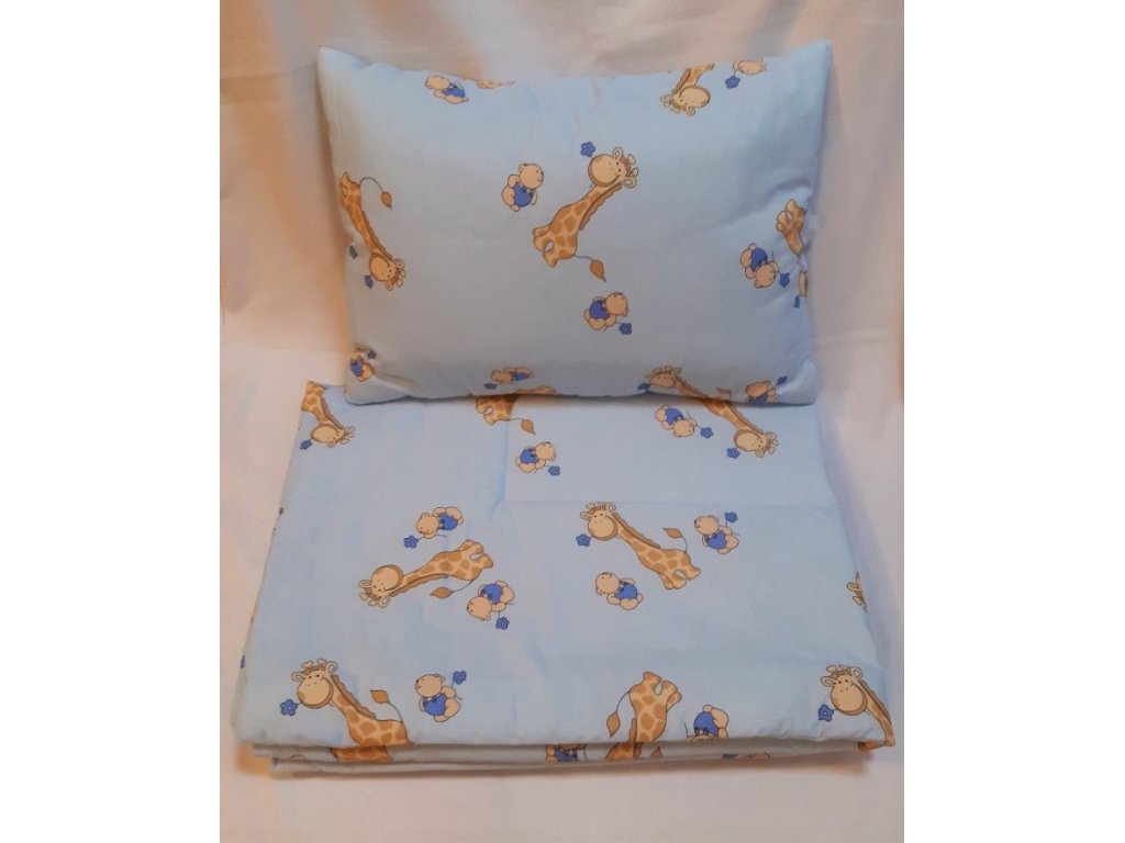 Dětský set do postýlky - přikrývka ( 135x90cm ) a polštář ( 65x45cm) Žirafa, modrý 2V1-MZ