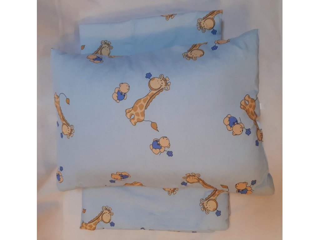 Dětský set do postýlky - přikrývka ( 135x90cm ) a polštář ( 65x45cm) Žirafa, modrý 2V1-MZ