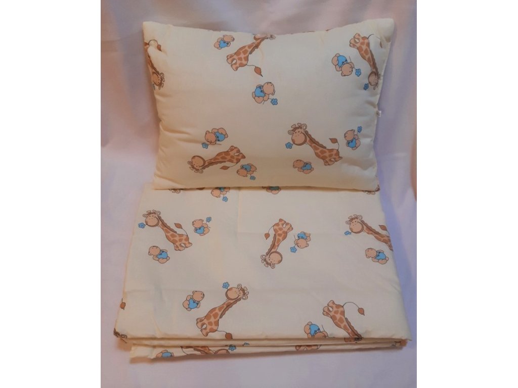 Dětský set do postýlky - přikrývka ( 135x90cm ) a polštář ( 65x45cm) Žirafa, žlutý 2V1-ZZ