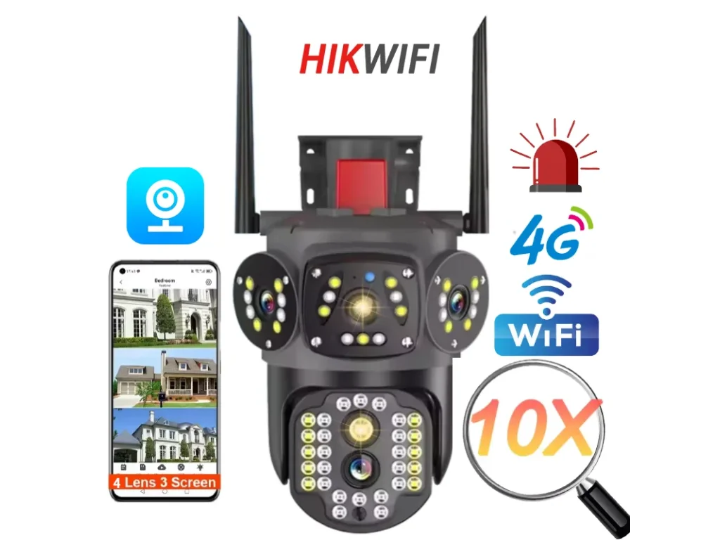 Duální bezpečnostní otočná WiFi kamera HD se 4 objektivy