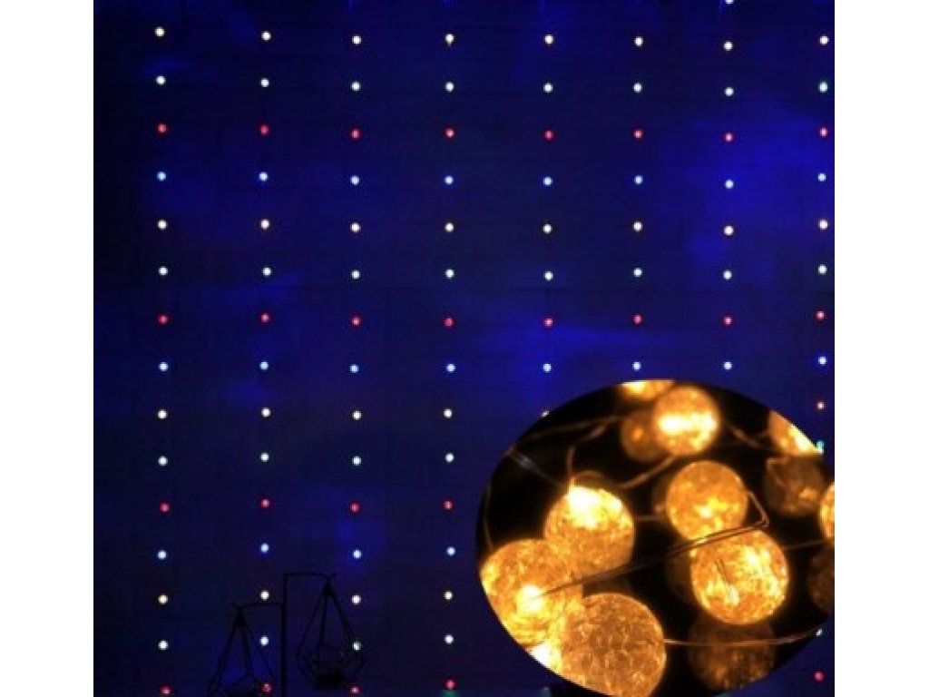 Vánoční světelný mikro závěs, 100 LED - kuličky, vnitřní + dálkový ovladač JP-100USB