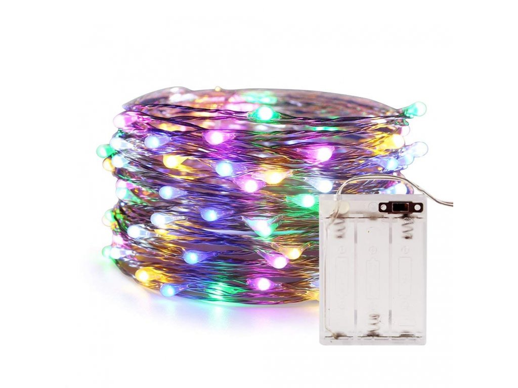 Vnitřní vánoční mikro řetěz 50LED (světlý řetěz) na baterie - různé barvy MS-50