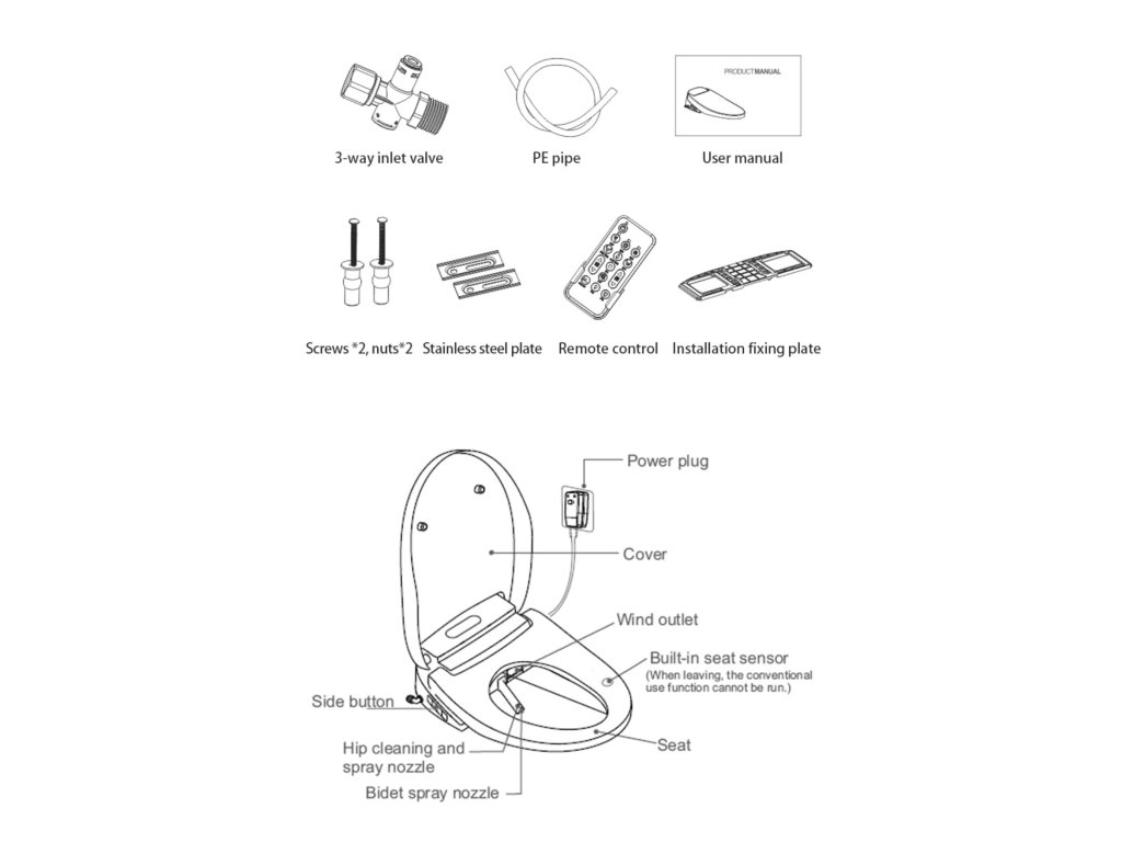 Japonský elektronický Bidet s Ovládáním - STANDARD tvar "U"