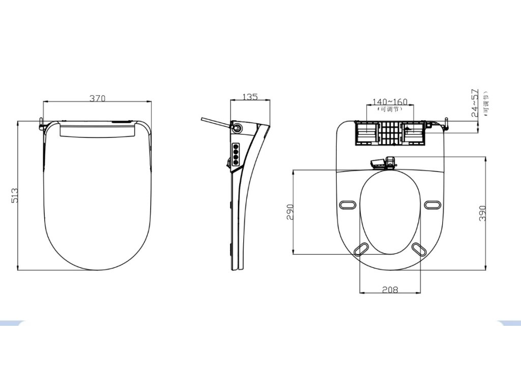 Japonský elektronický Bidet s Ovládáním - STANDARD tvar "U"