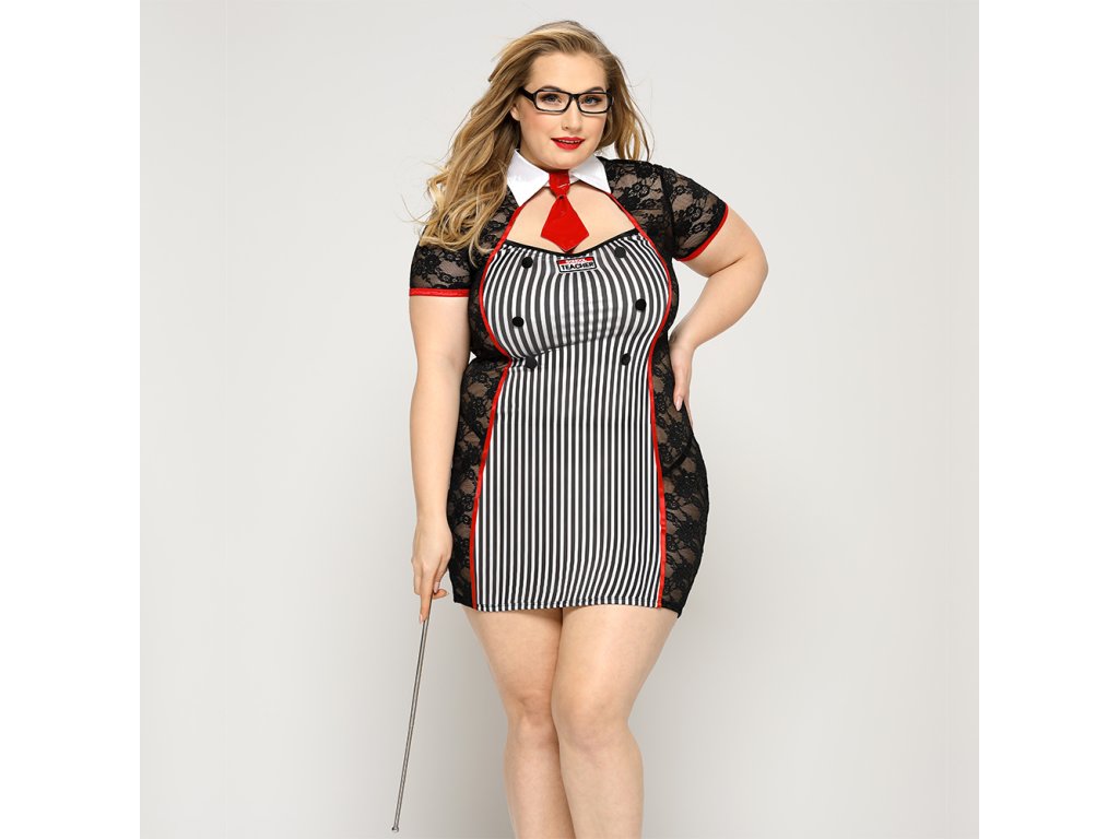 Kostým Učitelka PLUS SIZE, červenočerný P91108 XL-XXL