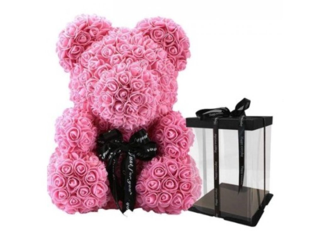 Medvídek z růží 40cm v dárkové krabičce s mašlí, Valentýn, různé barvy BEAR-40