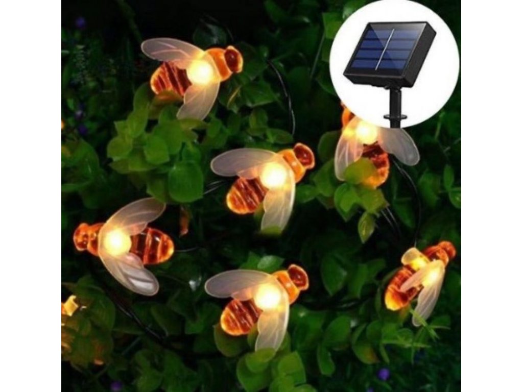 Solární světelný řetěz Včelky 30 LED, 6,5m RGB