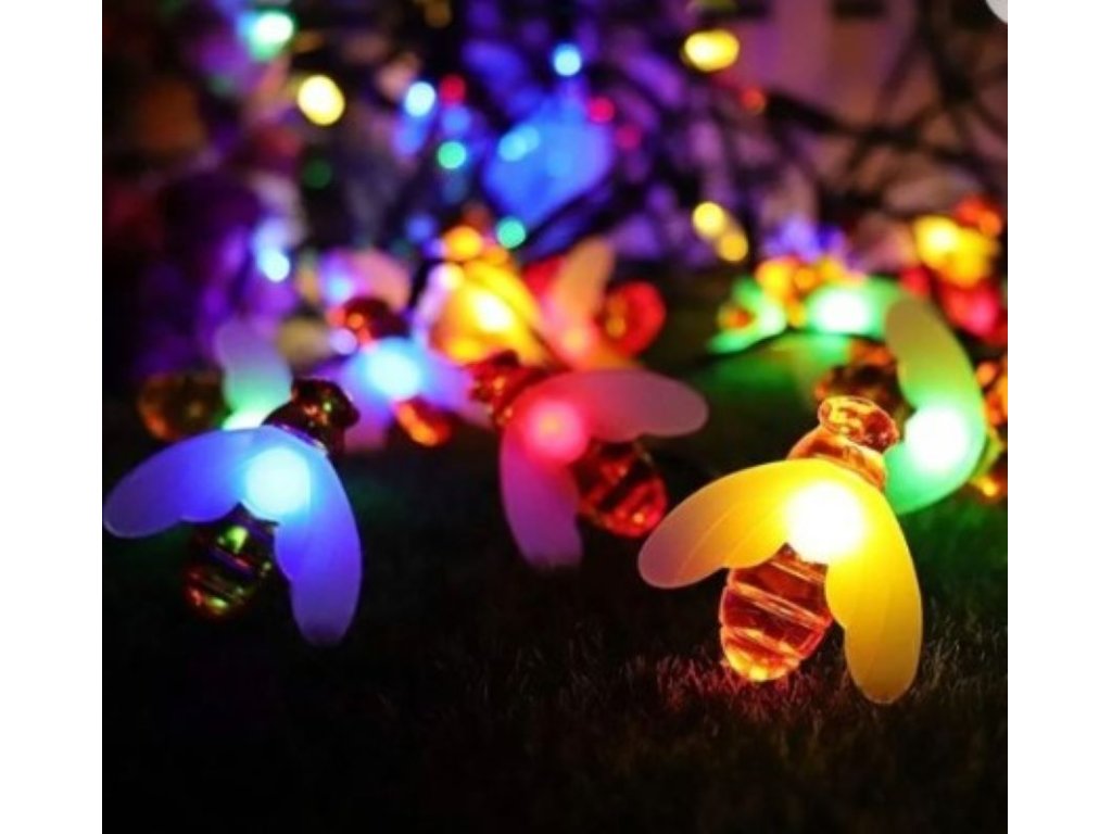 Solární světelný řetěz 30 LED Včelky RGB