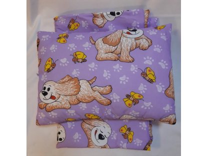 Dětský set do postýlky - přikrývka ( 135x90cm ) a polštář ( 65x45cm) Pejsek, fialový 2V1-FP