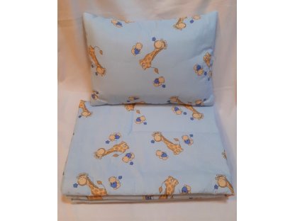 Dětský set do postýlky - přikrývka ( 135x90cm ) a polštář ( 65x45cm) Žirafa, modrý 2V1-MZ