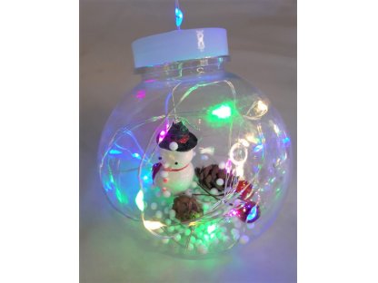 Vánoční světelný mikro řetěz - Sněhulák v baňce, 10ks SB-10