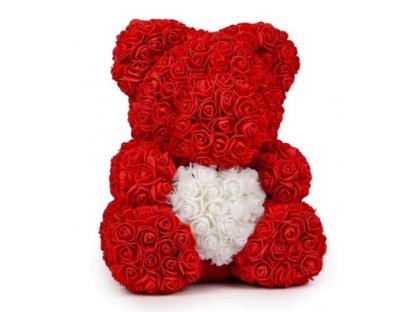Medvídek z růží  se srdíčkem 40cm v dárkové krabičce s mašlí, Valentýn, různé barvy HEART-40