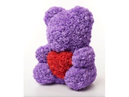 Medvídek z růží  se srdíčkem 40cm v dárkové krabičce s mašlí, Valentýn, různé barvy HEART-40